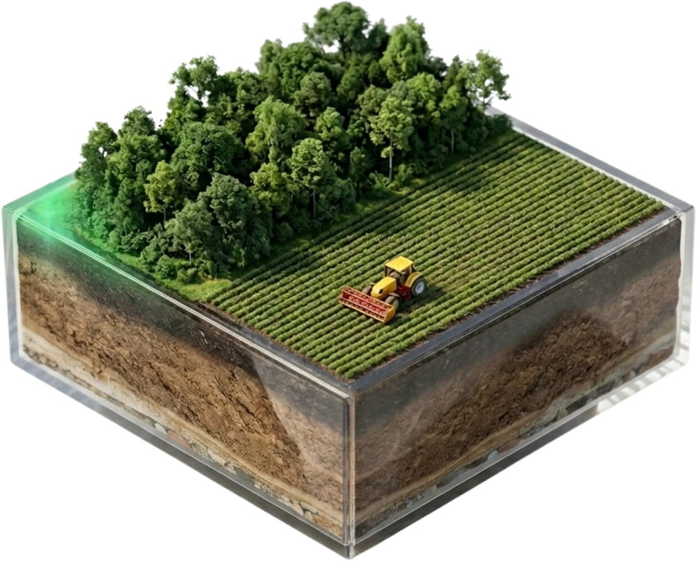 Bloco de terra com mata preservada e lavoura produtiva